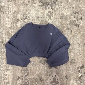 Oner Active Slate Blue V Neck Cropped Sweatshirt